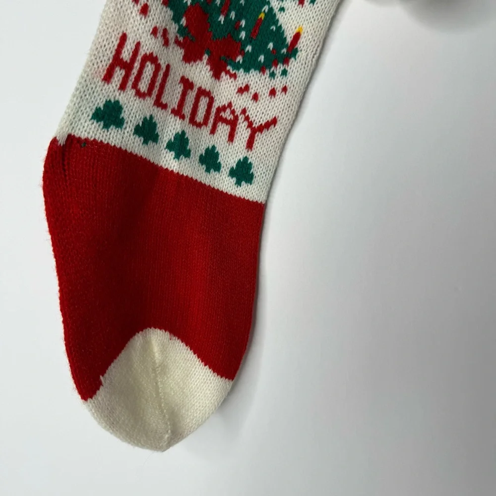 Vintage Knitted Christmas Stocking Happy Holiday Tree Design‎